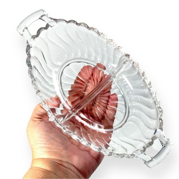 Vintage Fostoria Handled Divided Two Part Relish Celery Dish Clear‎ Glass - Picture 1 of 5